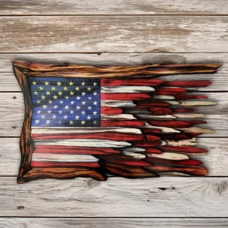 Creative Wooden American Flag Dimensional Wall Hanging Rustic Vintage USA Flag Decorative Craft for Home Office Garden Patriotic