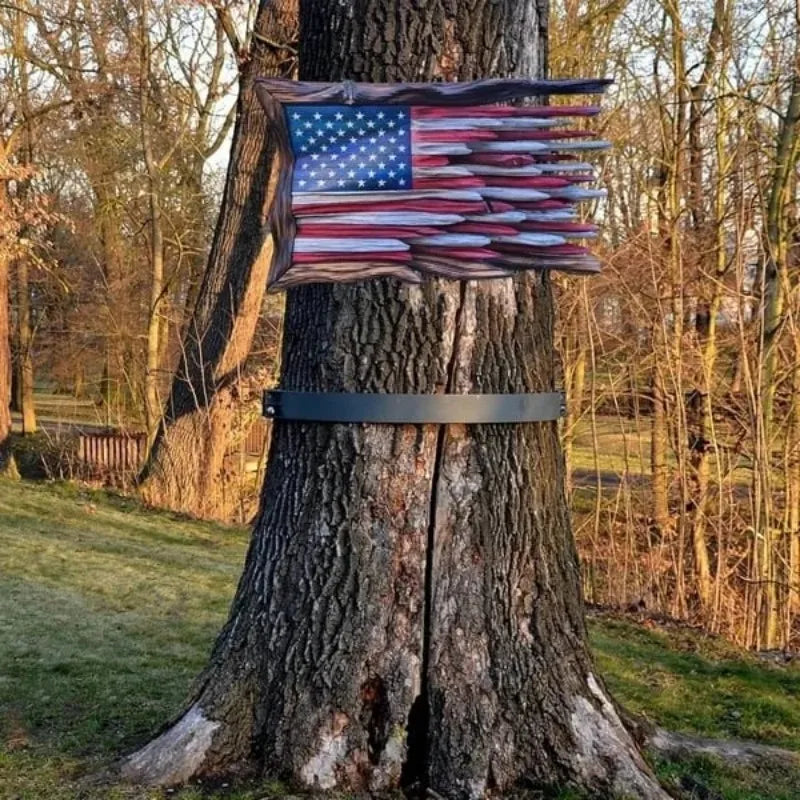 Creative Wooden American Flag Dimensional Wall Hanging Rustic Vintage USA Flag Decorative Craft for Home Office Garden Patriotic