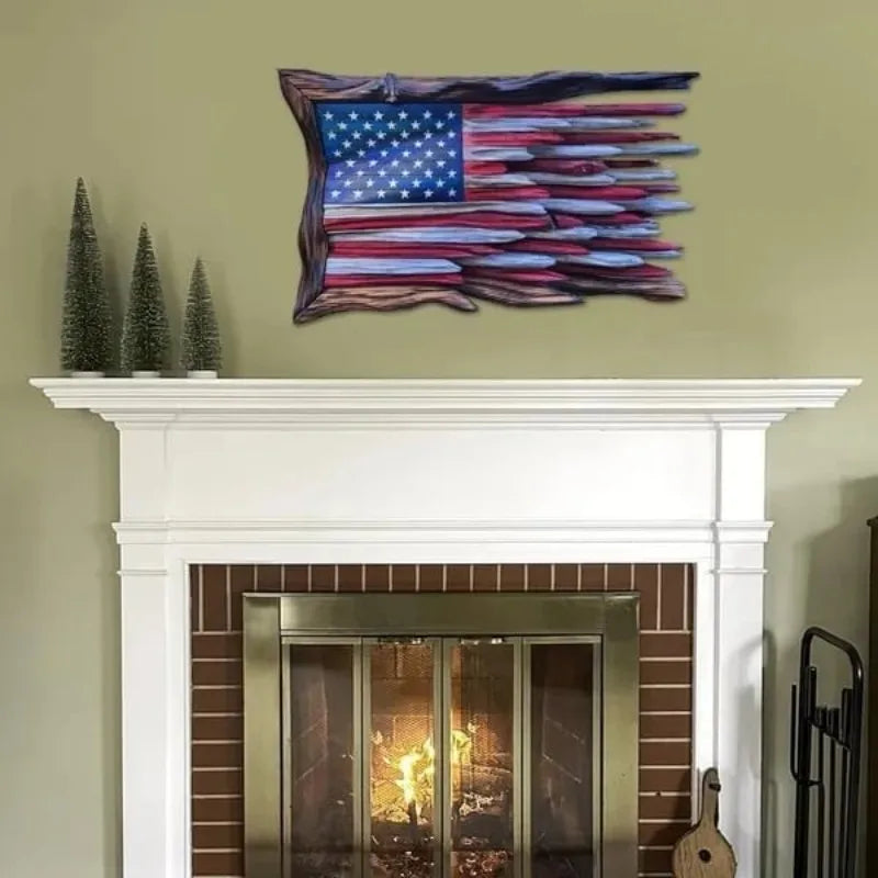 Creative Wooden American Flag Dimensional Wall Hanging Rustic Vintage USA Flag Decorative Craft for Home Office Garden Patriotic