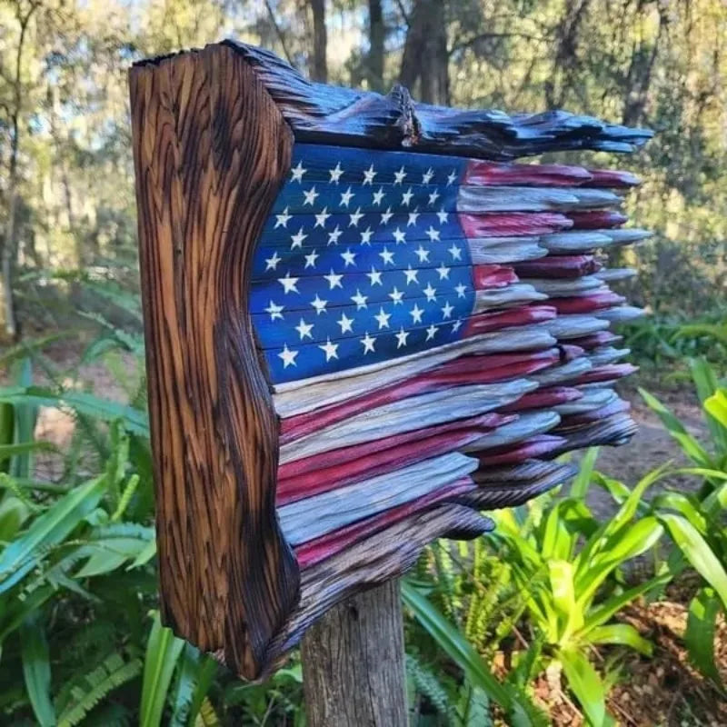 Creative Wooden American Flag Dimensional Wall Hanging Rustic Vintage USA Flag Decorative Craft for Home Office Garden Patriotic