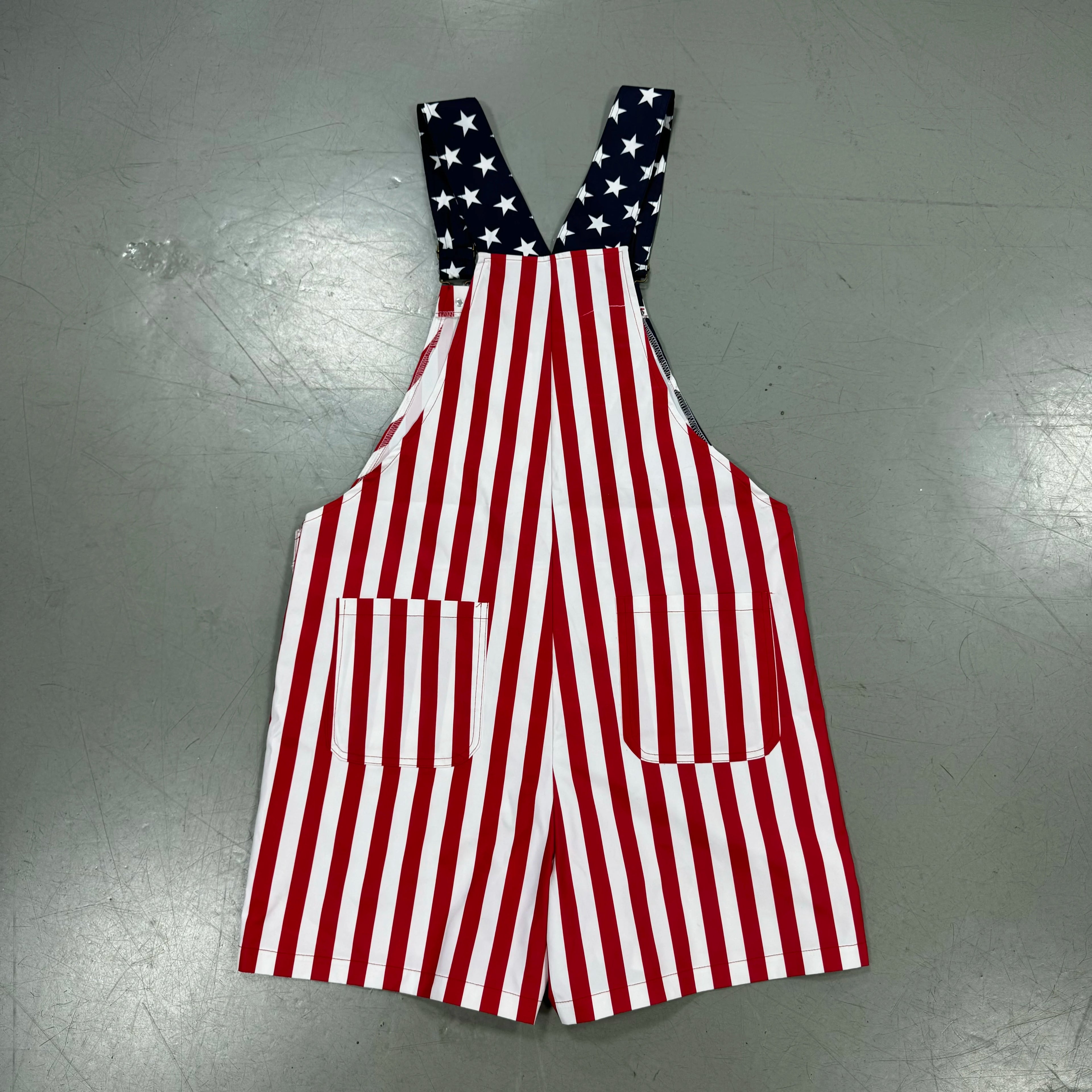 American Flag Printed Bib Overalls Shorts Men Women 4th of July Casual Loose Suspender Pants Streetwear Summer Jumpsuit