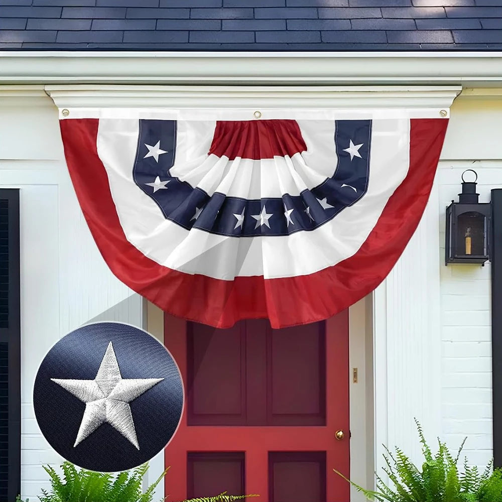3 x 6 Ft American Pleated Fan Flag, USA Patriotic Half Fan Bunting Flag, MAGA Decorations Flags