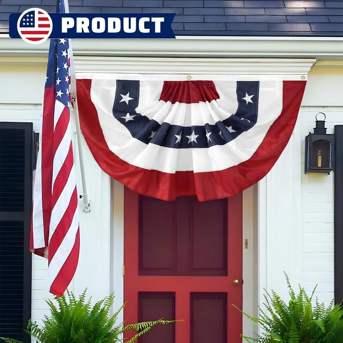 3 x 6 Ft American Pleated Fan Flag, USA Patriotic Half Fan Bunting Flag, MAGA Decorations Flags