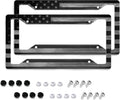 American Flag License Plate Frames Retro Patriotic USA Black White Stars and Stripes Flag Aluminum Holder Cover 2 Pack Car Tags