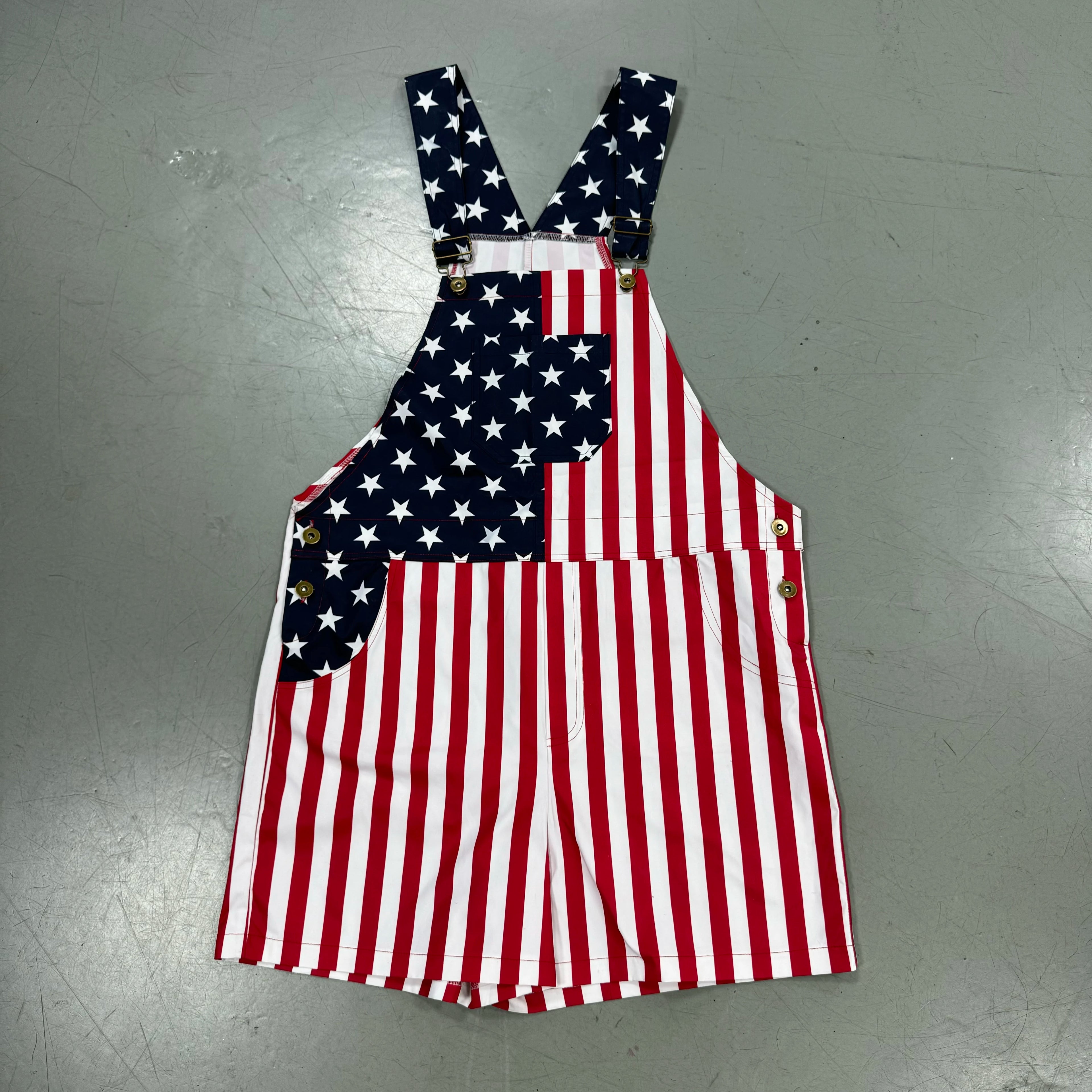 American Flag Printed Bib Overalls Shorts Men Women 4th of July Casual Loose Suspender Pants Streetwear Summer Jumpsuit