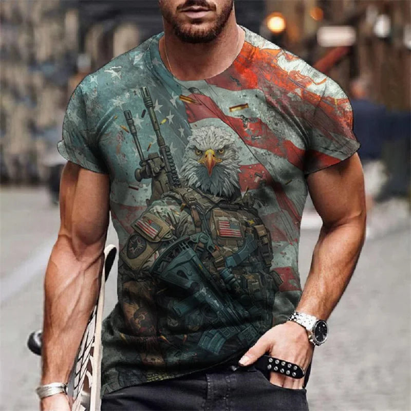 American Flag Graphic T-Shirt For Men Eagle Animal 3D Printed Tees Summer Casual Loose Short Sleeve T Shirts Street O-Neck Tops