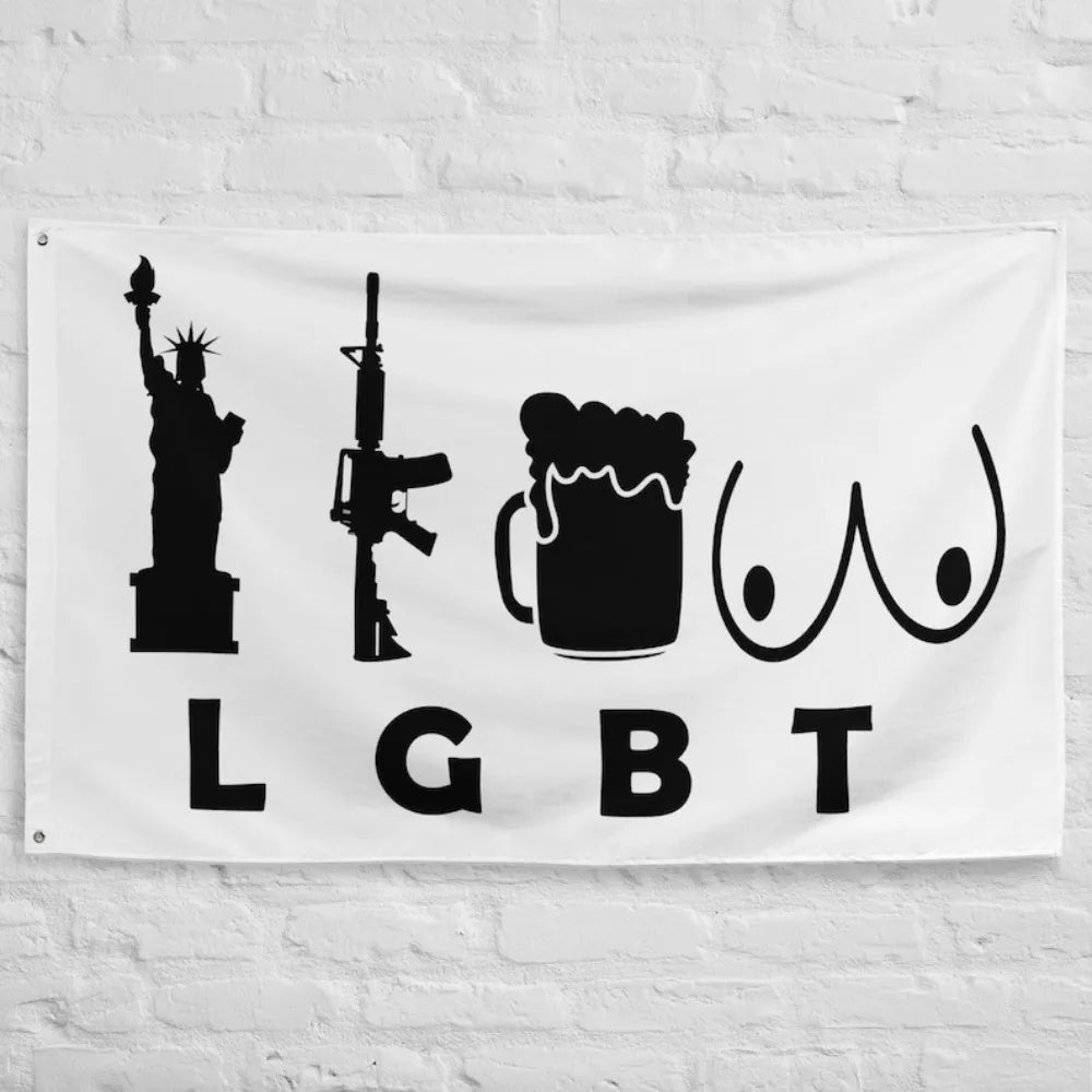 Funny American Liberty Flag, Gun Beer Design, Polyester Banner