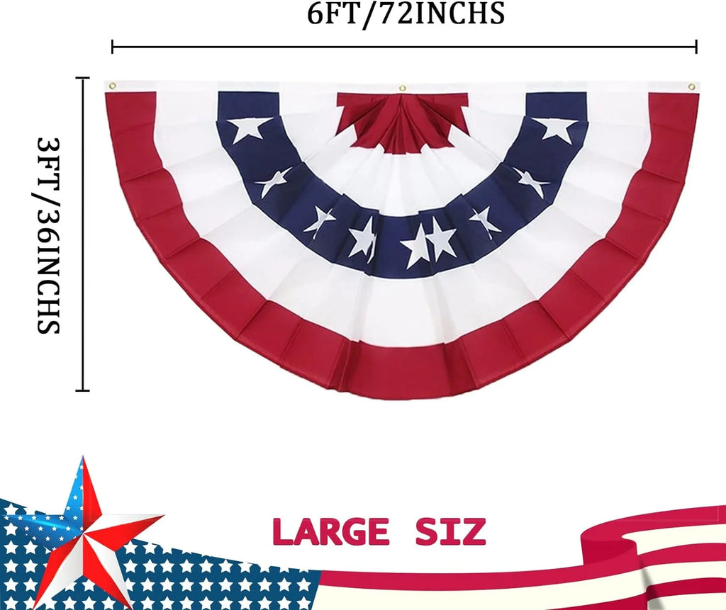 3 x 6 Ft American Pleated Fan Flag, USA Patriotic Half Fan Bunting Flag, MAGA Decorations Flags