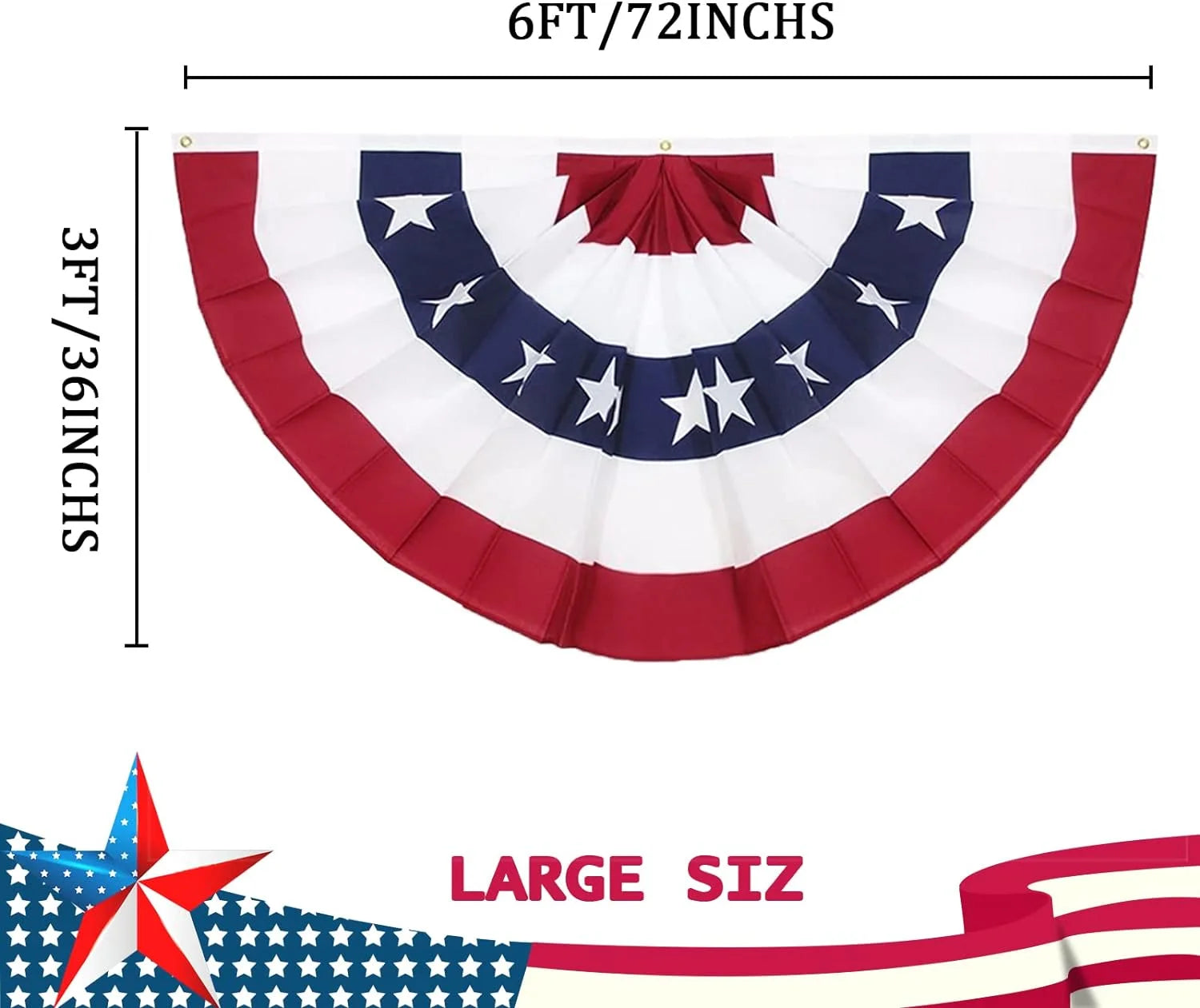 3 x 6 Ft American Pleated Fan Flag, USA Patriotic Half Fan Bunting Flag, MAGA Decorations Flags
