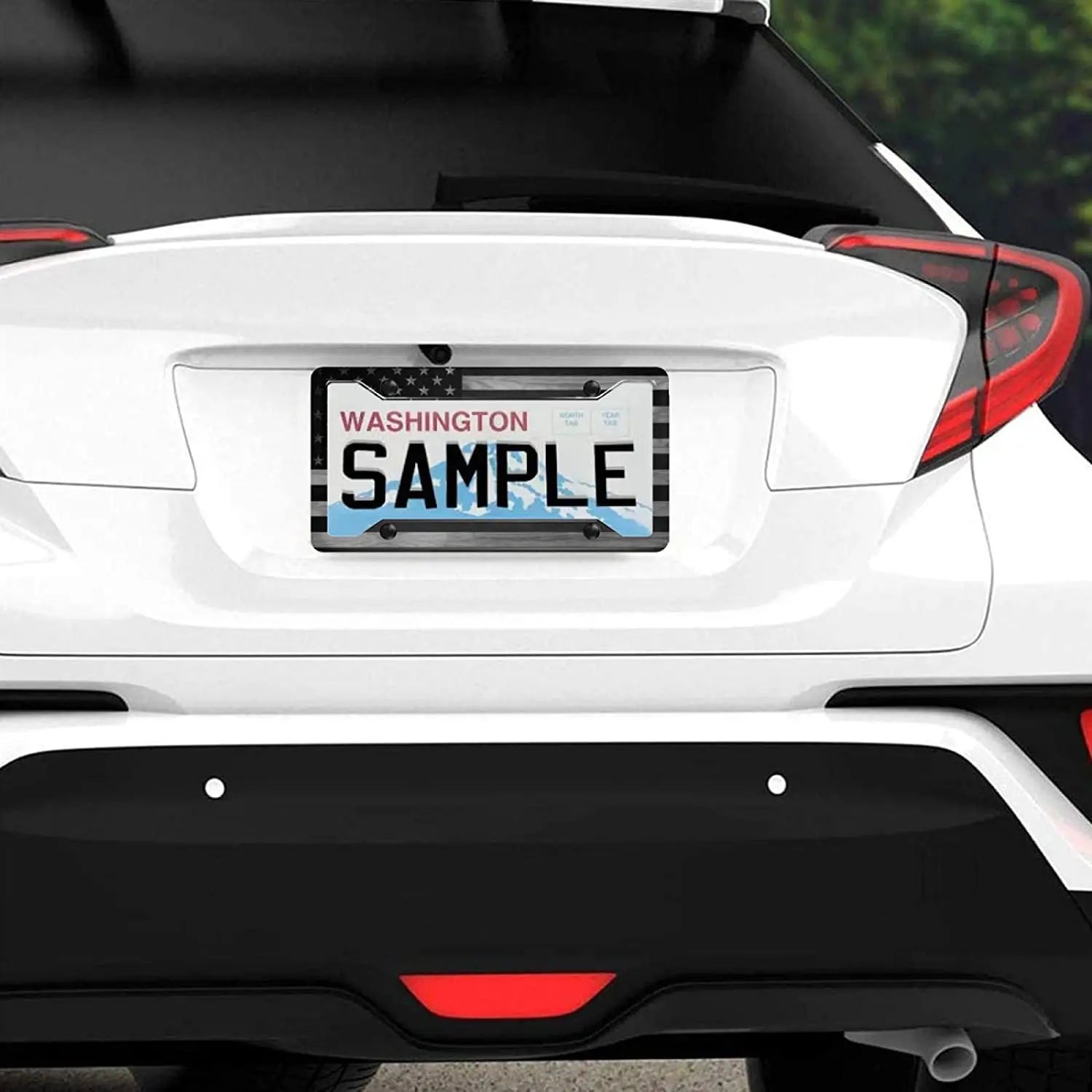 American Flag License Plate Frames Retro Patriotic USA Black White Stars and Stripes Flag Aluminum Holder Cover 2 Pack Car Tags