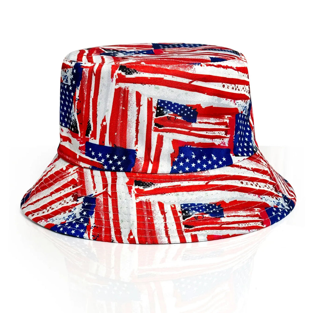 Patriotic American Flag Bucket Hat, Reversible, Casual Style, Foldable, Suitable for Independence Day and Everyday Use, Stylish Design with Stars and Stripes.