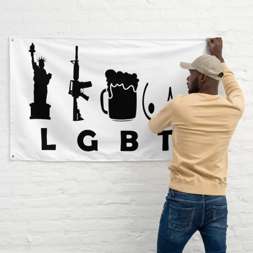 Funny American Liberty Flag, Gun Beer Design, Polyester Banner