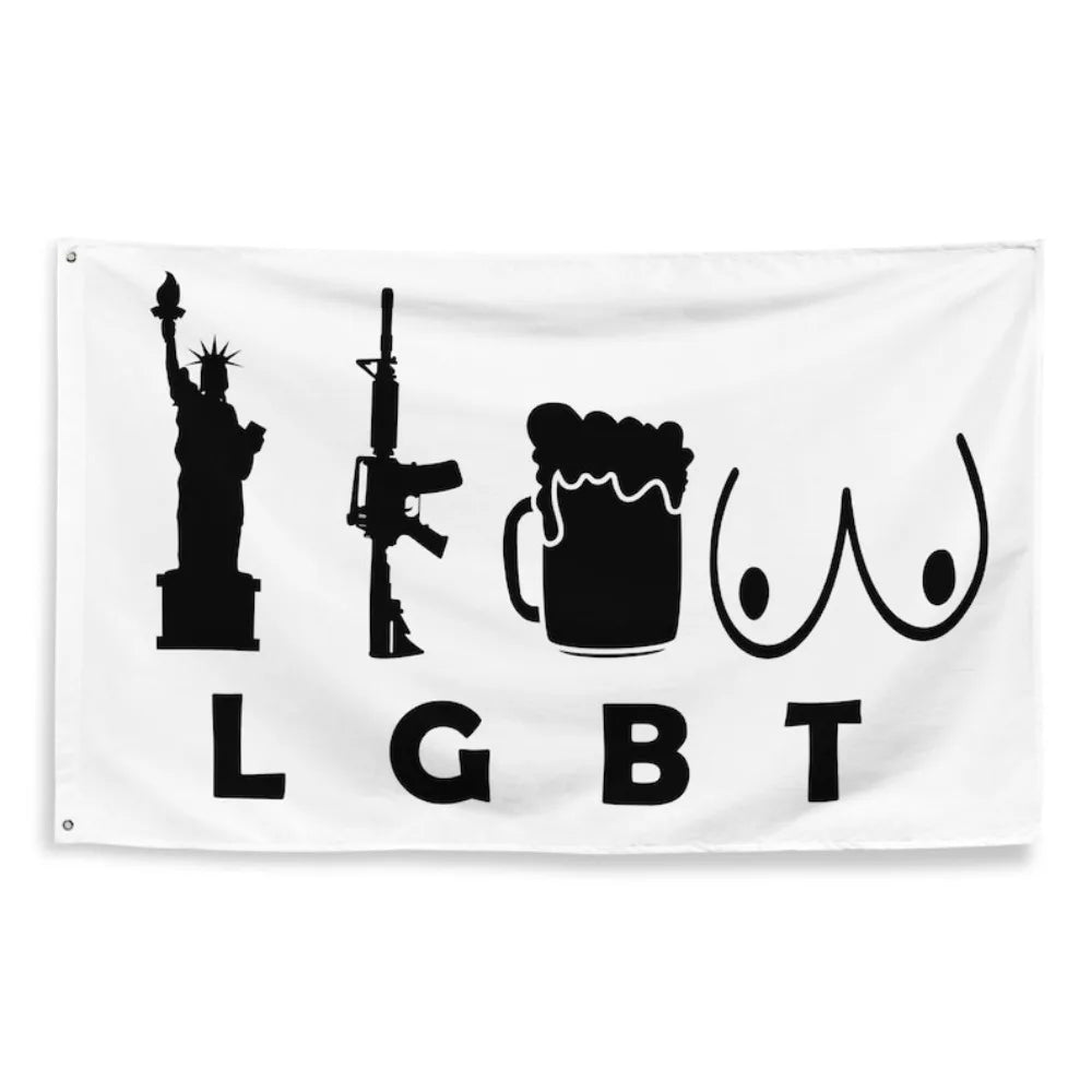 Funny American Liberty Flag, Gun Beer Design, Polyester Banner