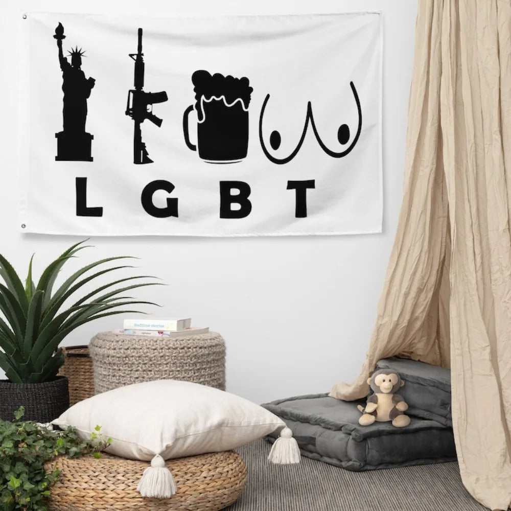 Funny American Liberty Flag, Gun Beer Design, Polyester Banner