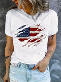 American Flag Print T-Shirt, Independence Day Short Sleeve Crew Neck Casual Top For Summer & Spring, Women's Clothing