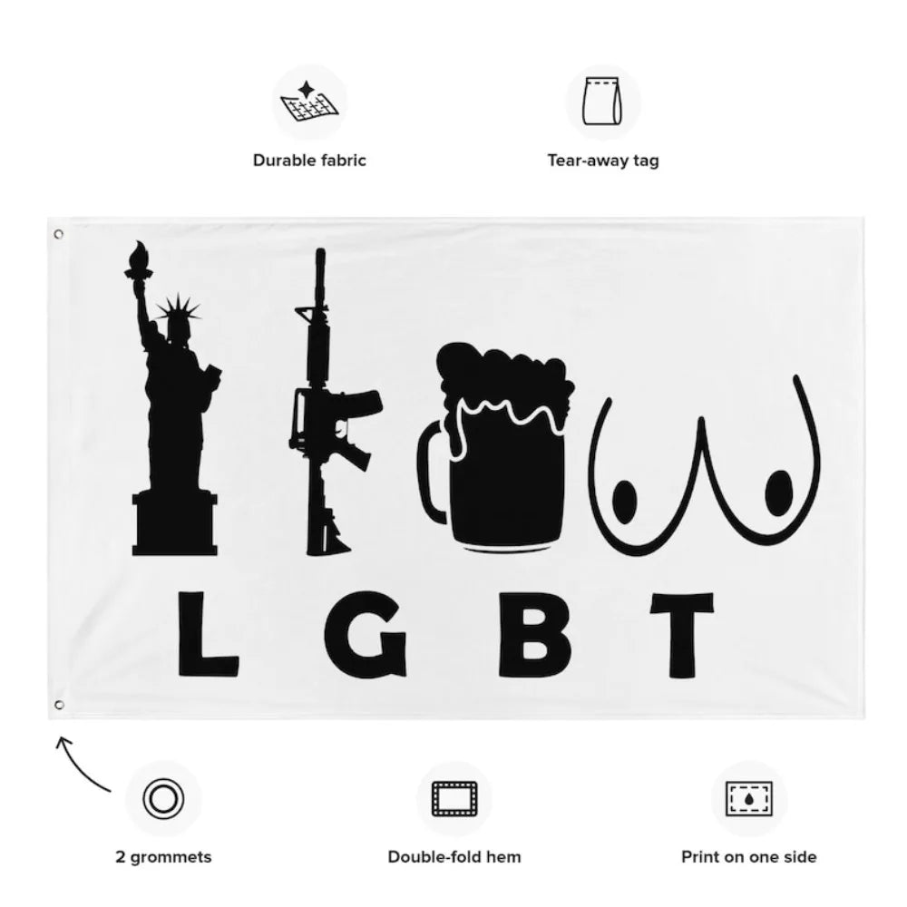 Funny American Liberty Flag, Gun Beer Design, Polyester Banner