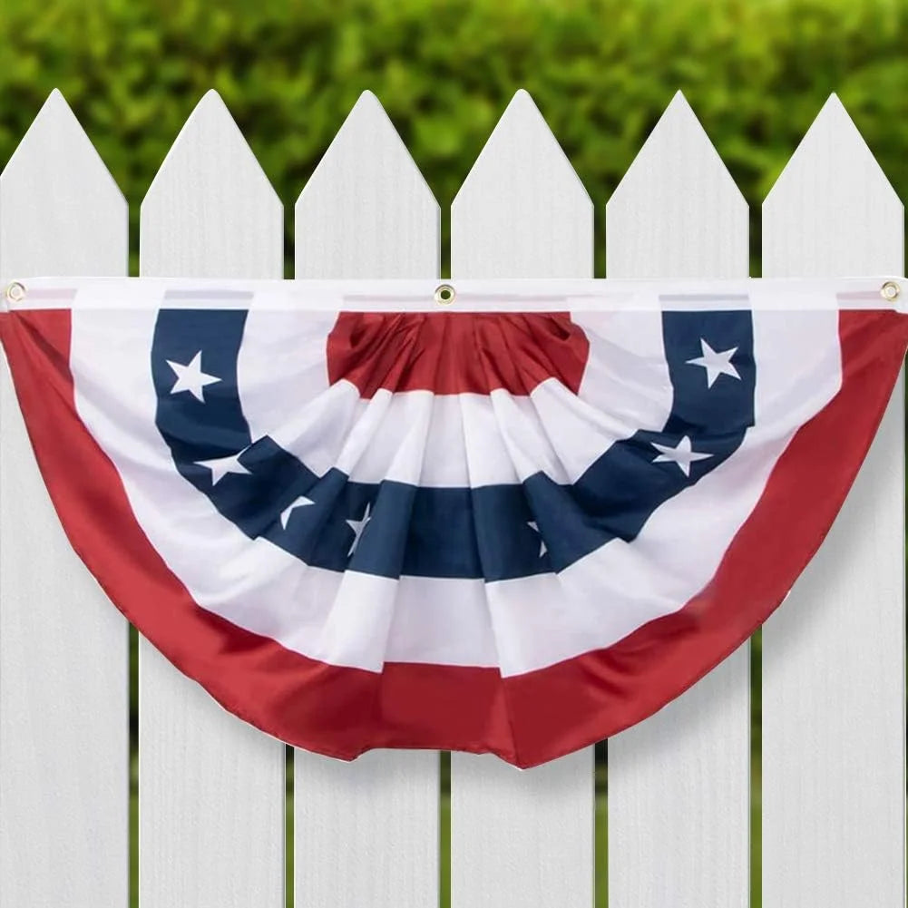 3 x 6 Ft American Pleated Fan Flag, USA Patriotic Half Fan Bunting Flag, MAGA Decorations Flags
