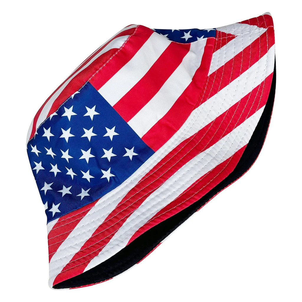 Patriotic American Flag Bucket Hat, Reversible, Casual Style, Foldable, Suitable for Independence Day and Everyday Use, Stylish Design with Stars and Stripes.