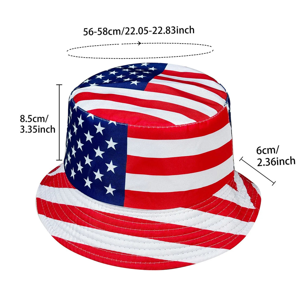 Patriotic American Flag Bucket Hat, Reversible, Casual Style, Foldable, Suitable for Independence Day and Everyday Use, Stylish Design with Stars and Stripes.